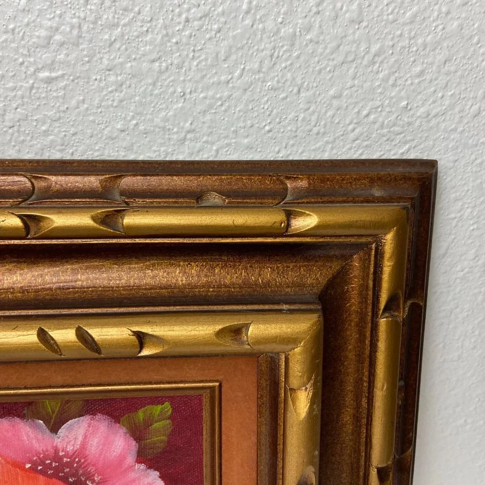 Vintage Original  Painting  Artist Wooden Frame Gold Patina